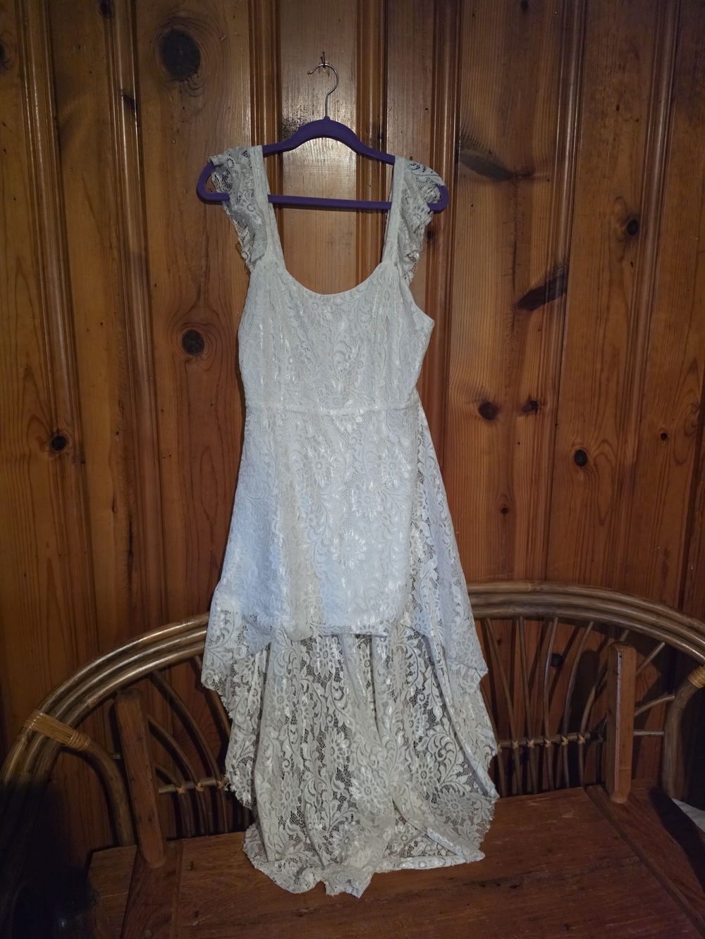 SHEIN White Lace High-Low Dress with Cap Sleeves
